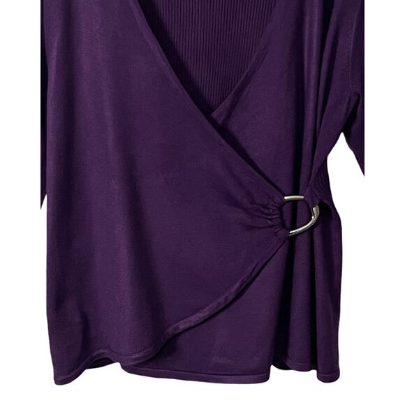 Charter Club Sweater Womens Size XLP Purple Pullover Long Sleeve Faux Wrap - Picture 4 of 8